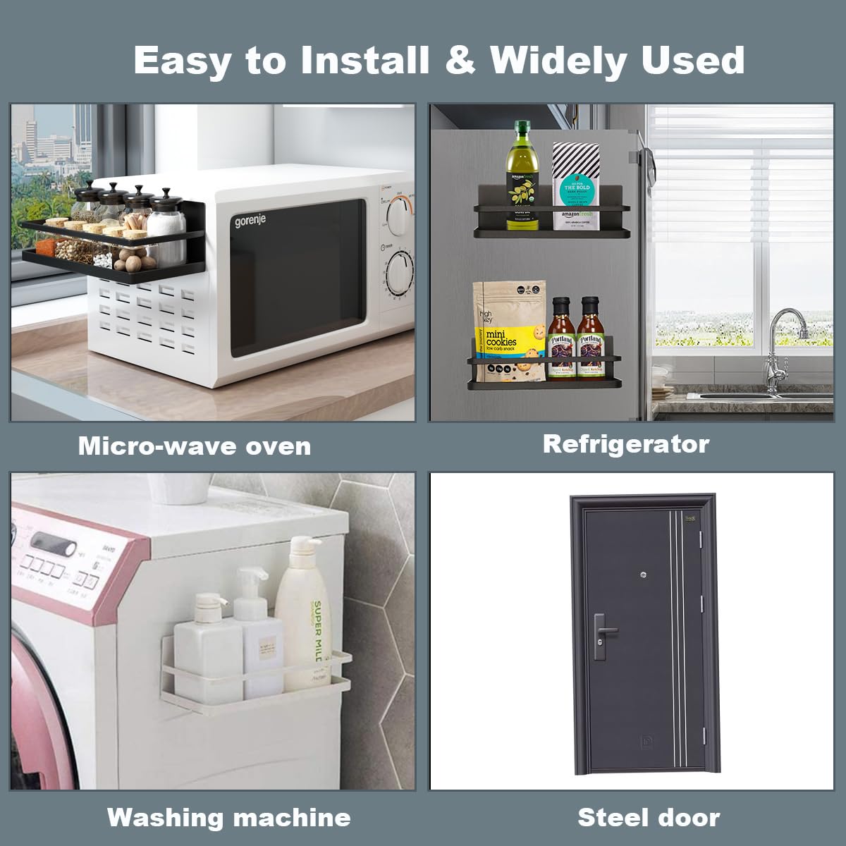 Hoopoton 2 Pack Magnetic Spice Rack, Easy to Install on The Side of Refrigerator/Space Saving Kitchen Organization Shelf Organizer for Cabinet