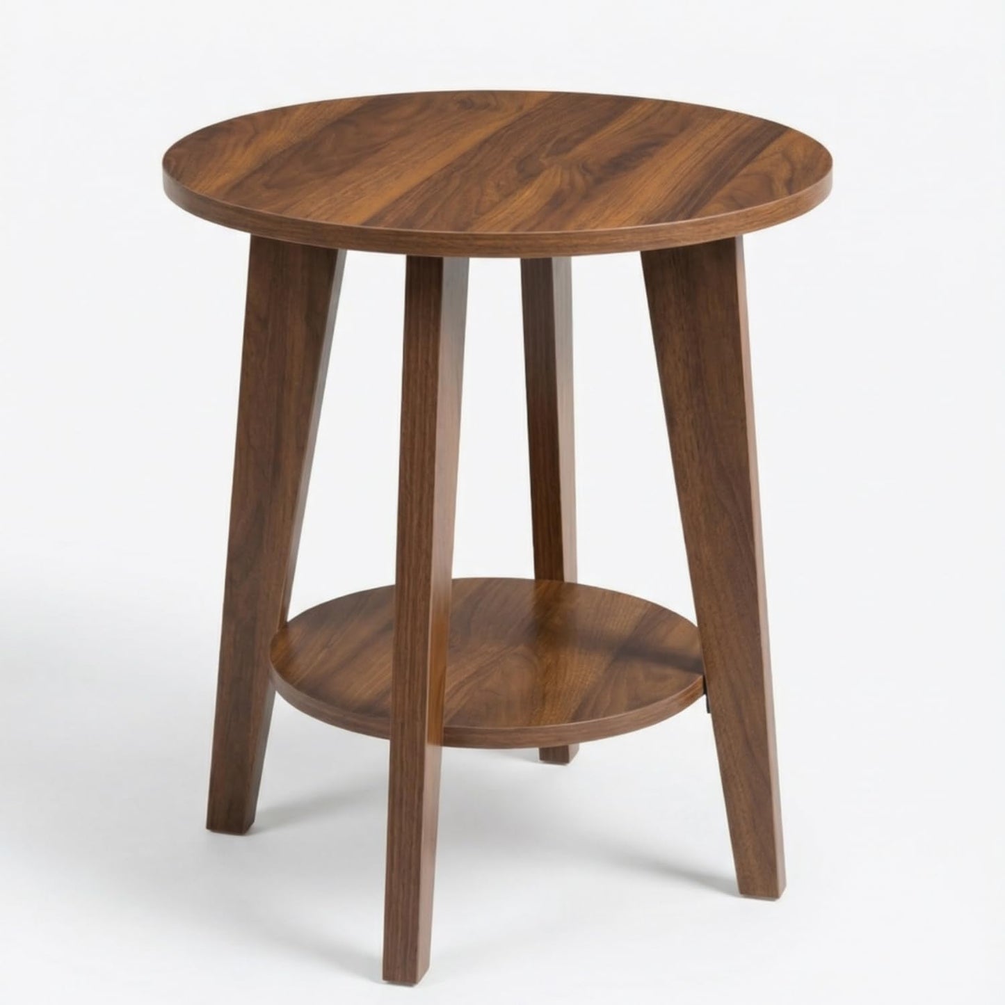 DURISEN Small Round Side Table - 17.7" Cute End Table with 2-Tier Storage - Waterproof Low Nightstand for Kids Room, Nursery, Small Spaces, Plant Stand & Bean Bag (Walnut)