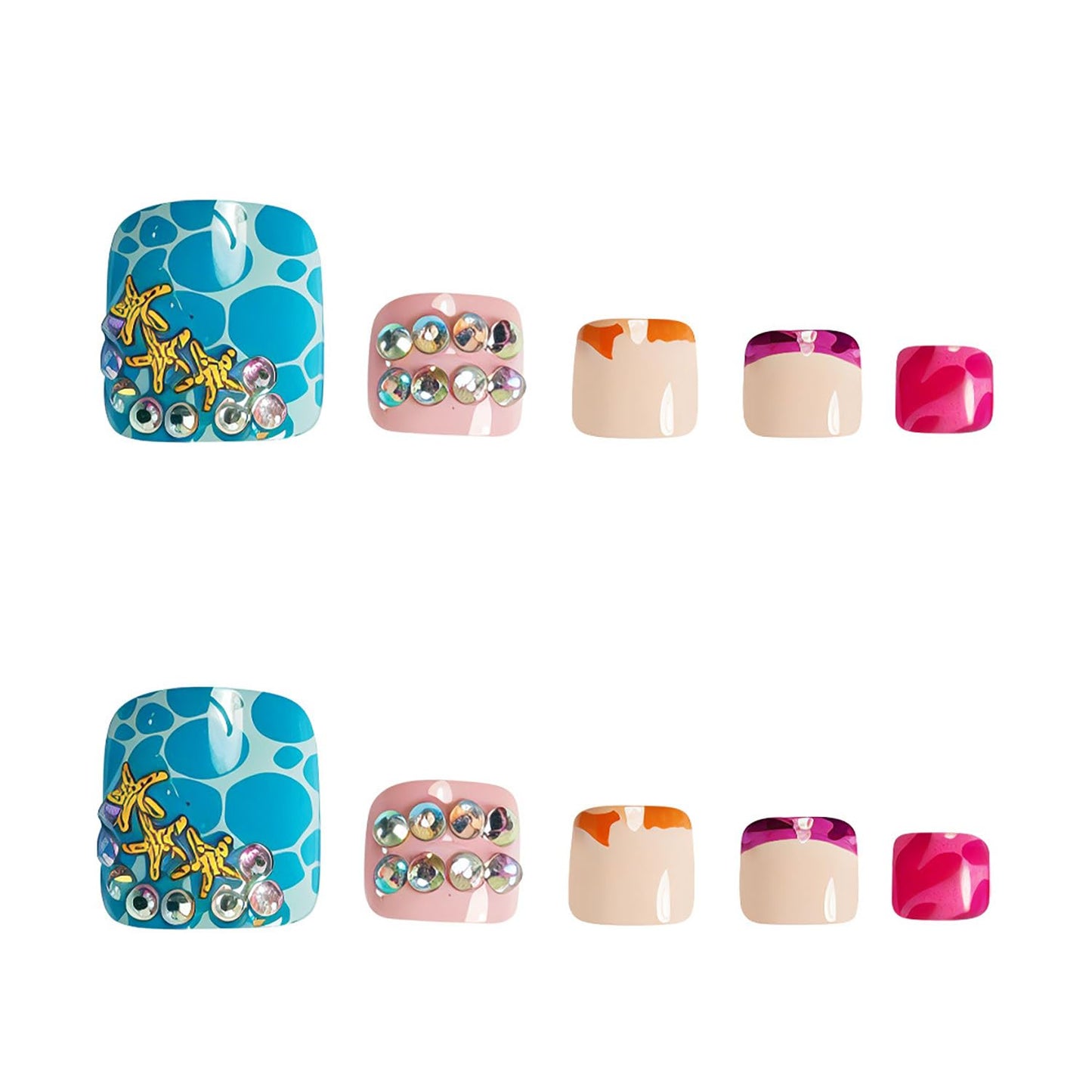 FIEONCIY Press on Toenails with Designs Acrylic Fake Nails for Toe Artificial False Nails with Charms Glue on Toe Nails for Spring Summer Stick on Toenails for Women Girls(F357)