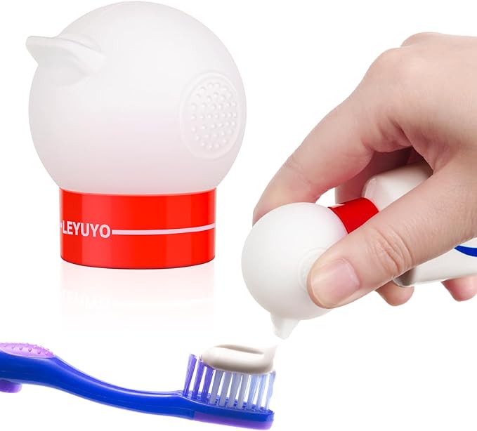 Toothpaste Dispenser for Kids with Self-Closing Cap No Mess No Waste, Fits Most Toothpaste Tube(White)