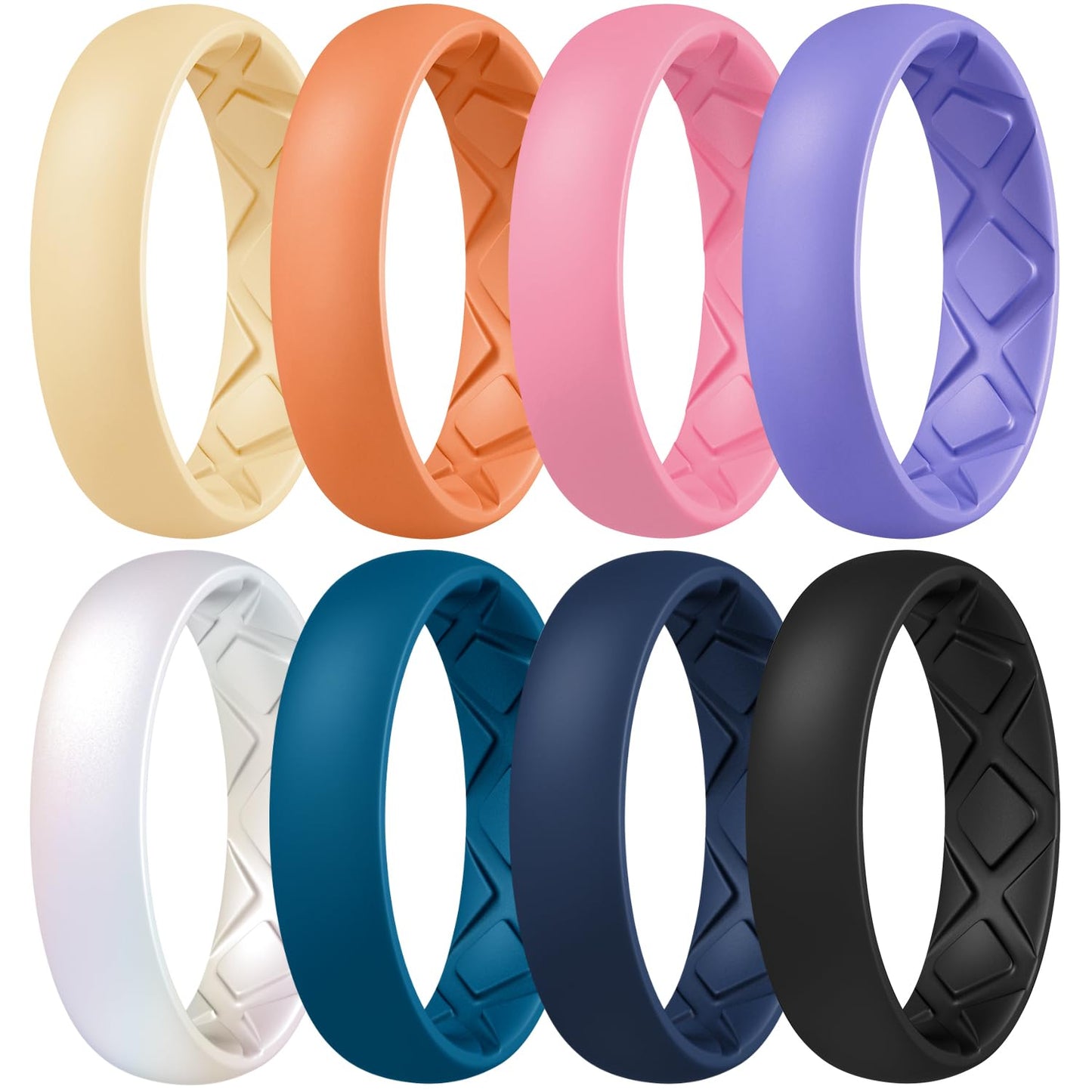 Egnaro Women’s Silicone Engagement Rings, Inner Arc Ergonomic Breathable Design with half sizes, Rubber Wedding Bands，5.5mm Wide-2mm Thick