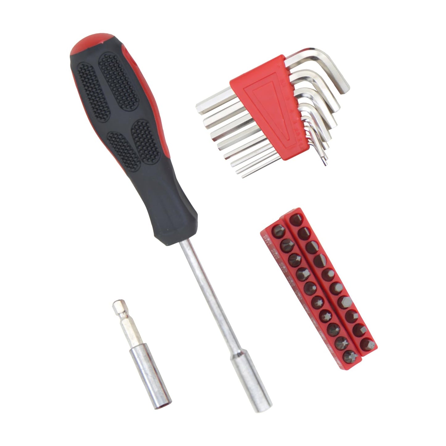 HANTINSTINA 39-Piece Household Tools Kit - Comprehensive and Essential Repair Set Tools for Dorm, Home Use, DIY (39p-red)