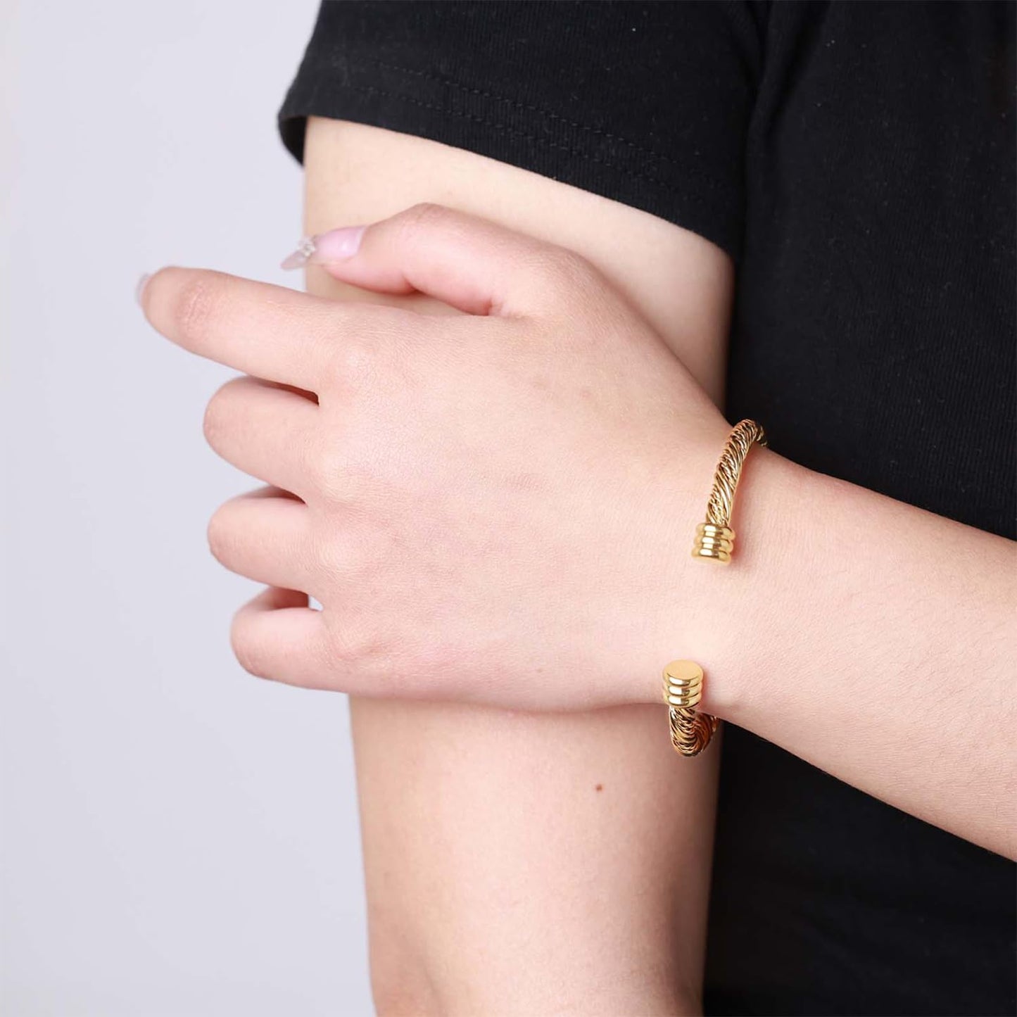 BOLAGTIER Stainless Steel Twisted Cable Wire Bracelets Adjustable Open Cuff Bangle Bracelet Vintage Jewelry Gift for Women (C-Gold 62)