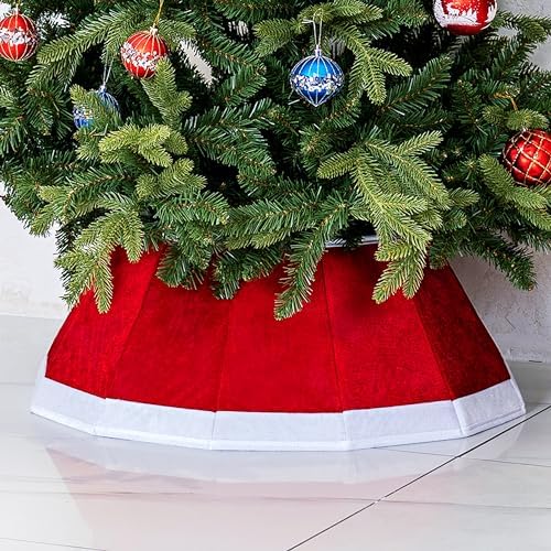 Blissun Fabric Christmas Tree Collar & Skirt - Willow Tree Decorations (Red & White)