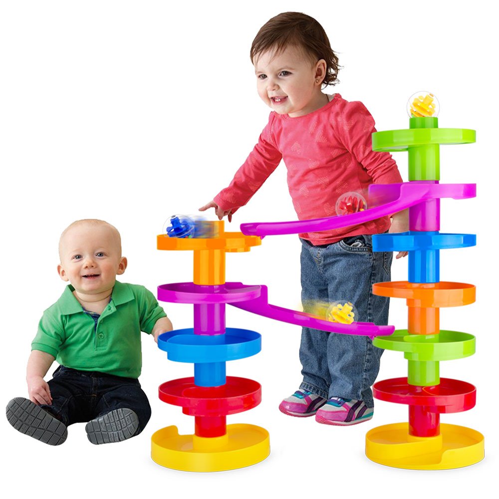 WEofferwhatYOUwant Advanced Ball Drop Toy – 16-Piece STEM Playset for Toddlers with 2 Purple Bridges & 8 Spiral Ramps | Creative Building Fun | Safe 9M+ | Interactive Family Play | Durable, Stackable