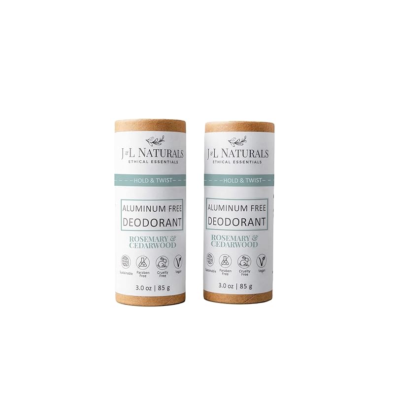 J&L Naturals Aluminum Free Deodorant for Men & Women | 100% Natural Ingredients With Coconut Oil, Shea Butter, & Essential Oils | Sustainable, Eco-Friendly (Rosemary & Cedarwood, 3.0 Oz (Pack of 2))