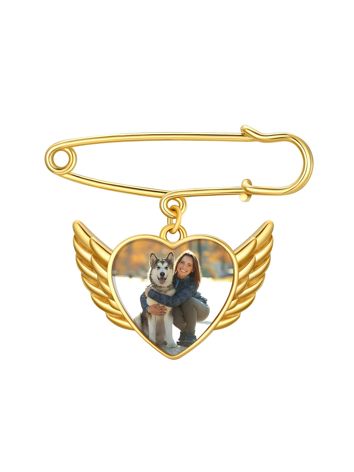 Custom4U Photo Brooch for Wedding Bouquet Angel Wing Pin with Picture Personalized for Groom(With Gift Box)