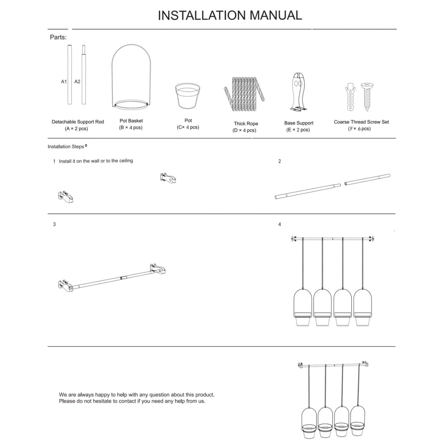 E-Know Hanging Planter Hanging Plant Holder, 6 Inch 4 Indoor Plastic Plant Pots, Wall/Window Plant Hanger Indoor Herb Garden