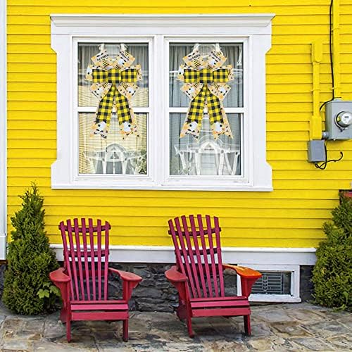 Hying 2PCS Spring Bee Bow for Wreath, Yellow Bumble Bee Wreath Bow Gnome Yellow Buffalo Plaid Bows for Front Door Indoor Outdoor Tree Topper Decoration Supplies Ornament