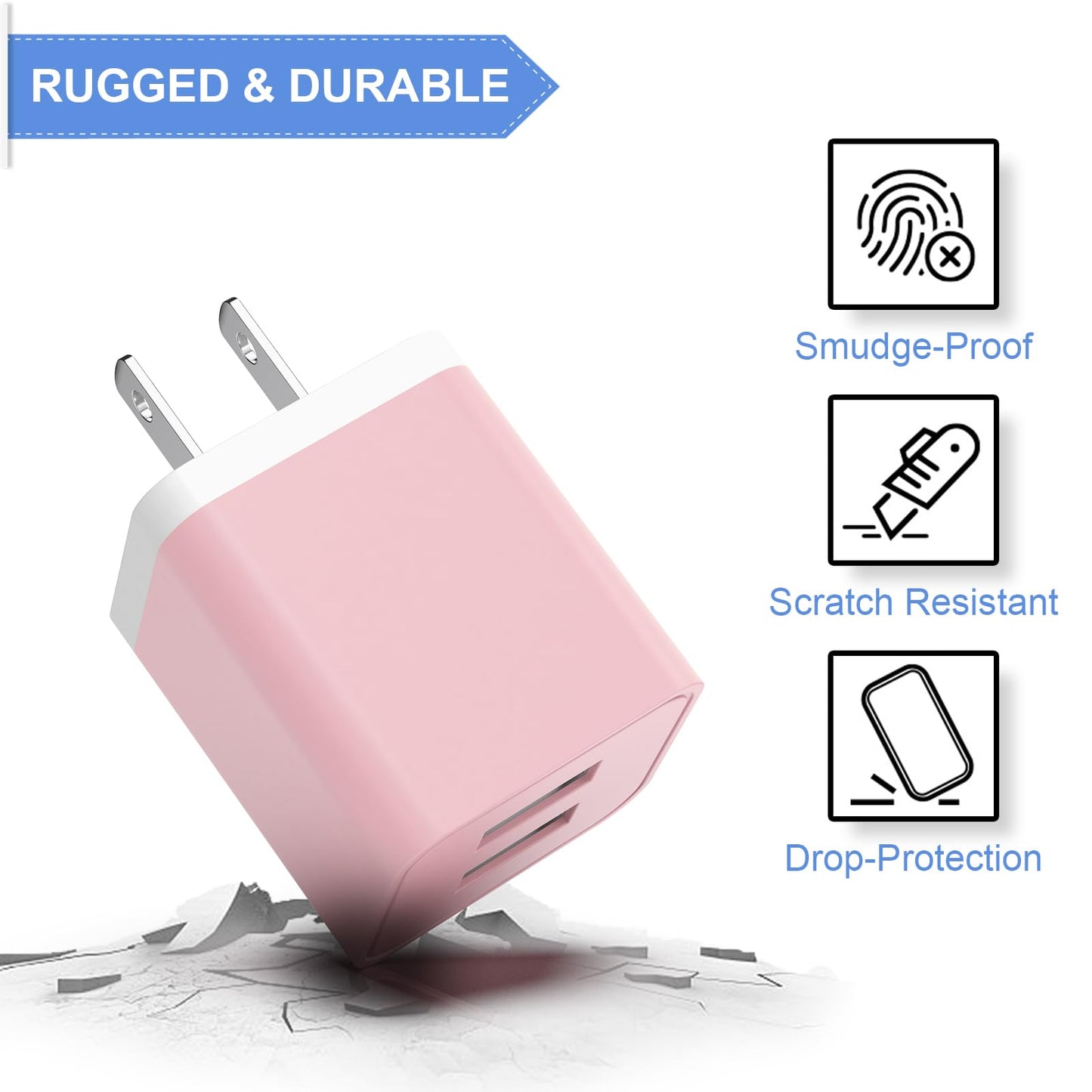 6Pack USB Wall Charger, iGENJUN 2.4A Dual USB Port Cube Power Plug Adapter Fast Phone Charger Block Charging Box Brick for iPhone 15/15 Pro/15 Pro Max/14, Samsung Galaxy, Pixel, LG, Android-Multicolor