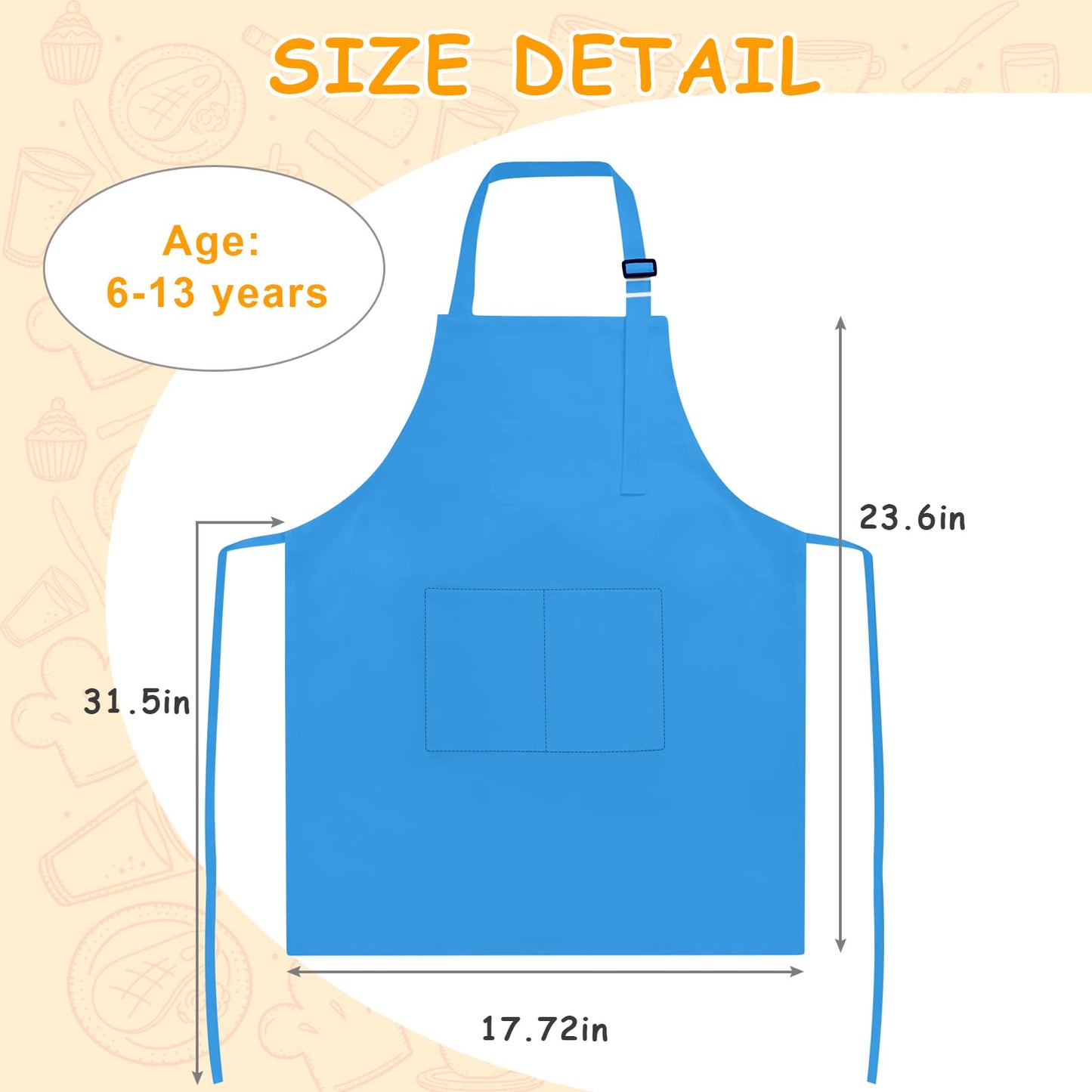 IAGBIBUI 12 Pack Kids Aprons Bulk with 2 Pockets Adjustable Chef Art Apron Kids Painting Aprons for Cooking Baking Crafting Grilling for Boys Girls Age 6-13 Years(12 Colors)