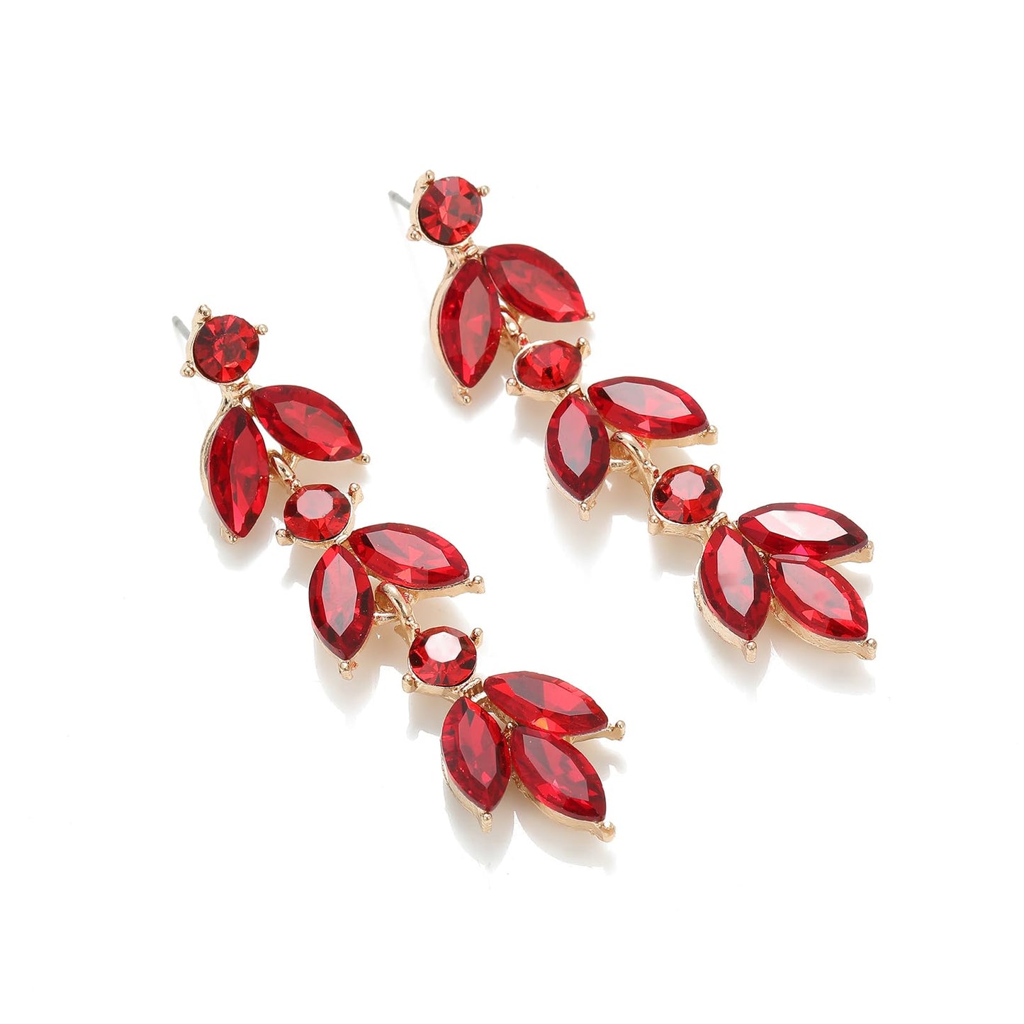 GAOKOXI Red Wedding Rhinestone Dangle Earrings Elegant Bridal Crystal Drop Earrings for Women Bridesmaids Guest Party Prom