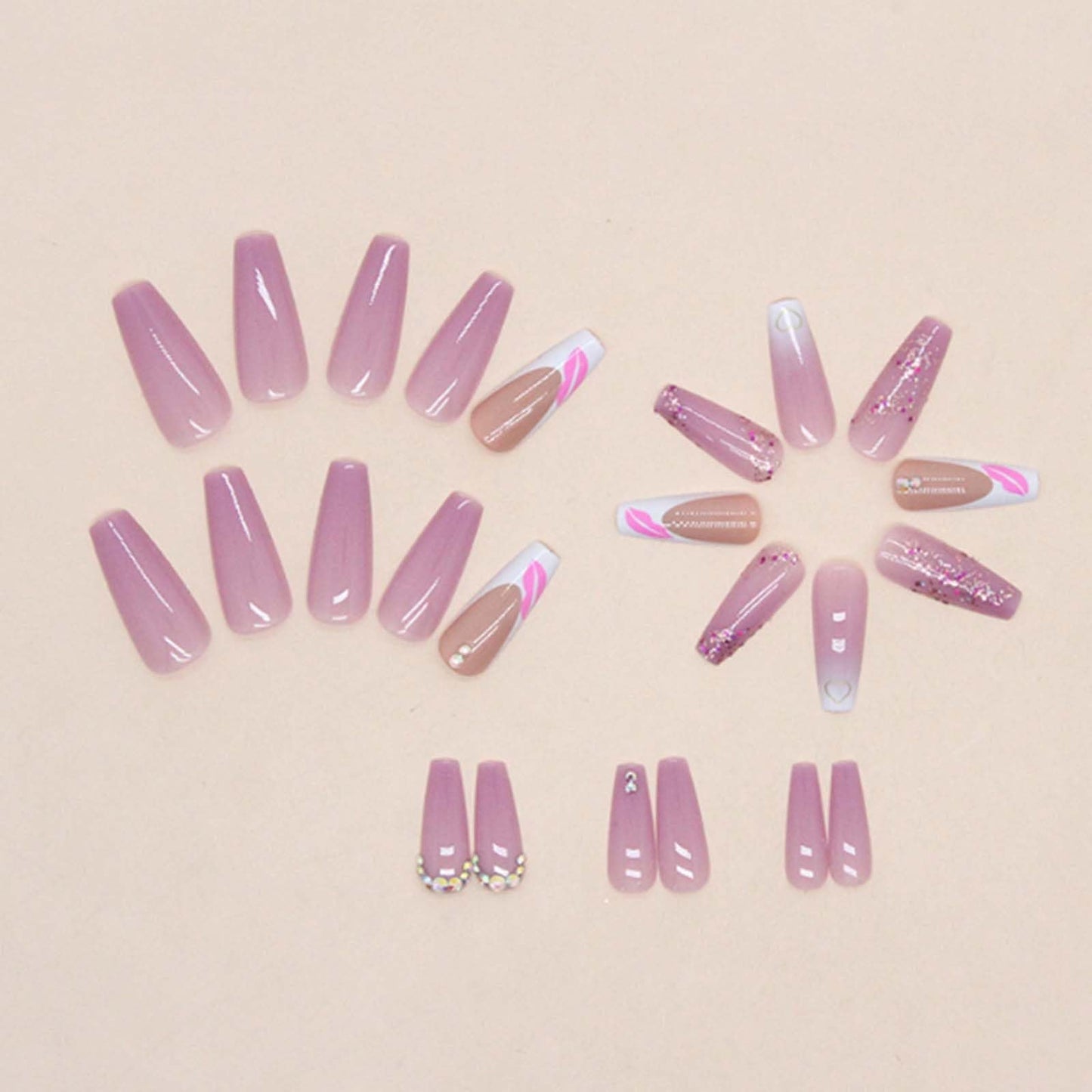 Gifiky Long Coffin False Nails French Press on Nails Gradient Nails Tips Acrylic Cute Swirl Fake Nails for Women and Girls 24Pcs