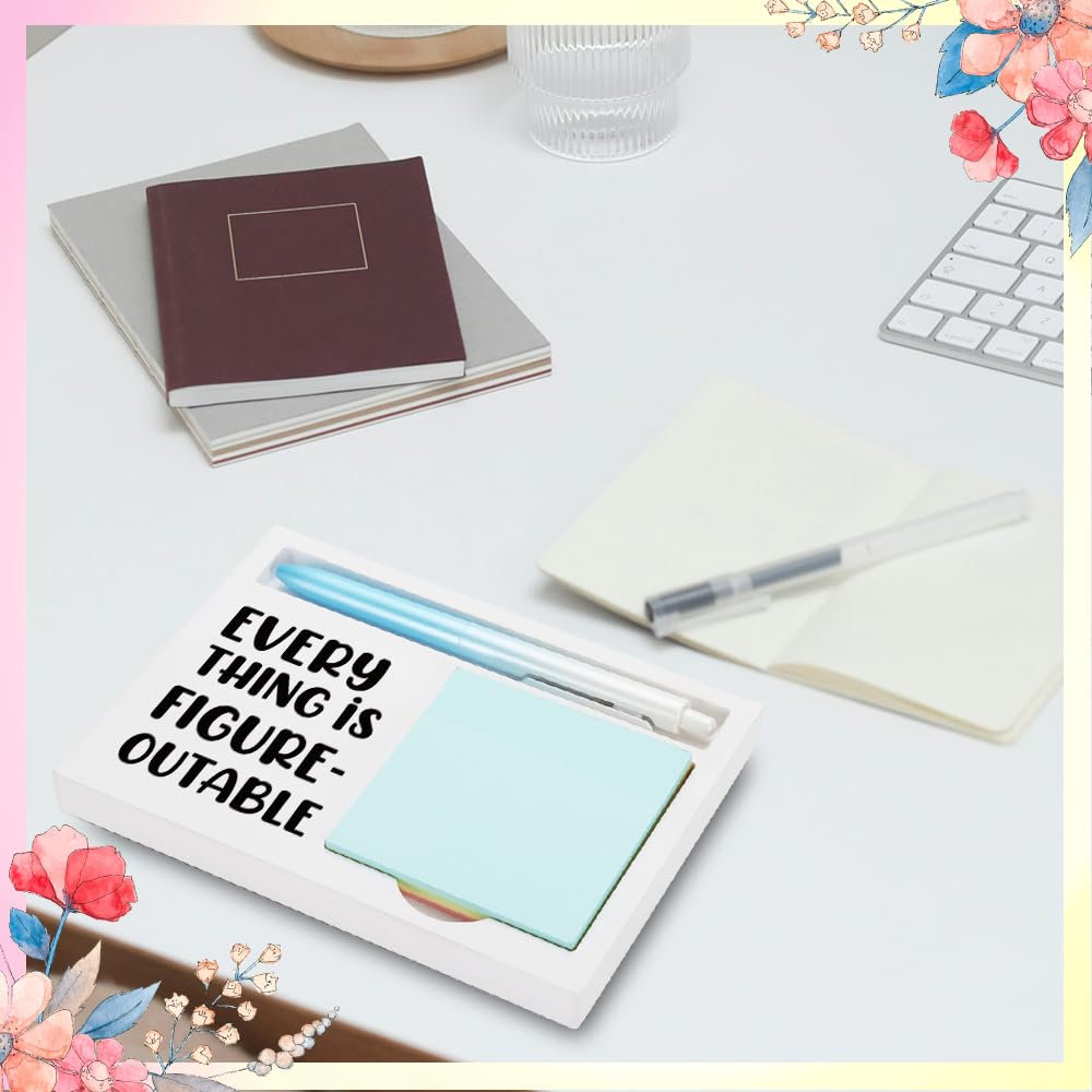 Inspirational Gift for Coworker or Student, Motivational Desk Decor with Positive Quote, Wooden Sticky Note Holder with “Everything is Figureoutable”, 16.5 x 12 x 1.5 cm,XXW7