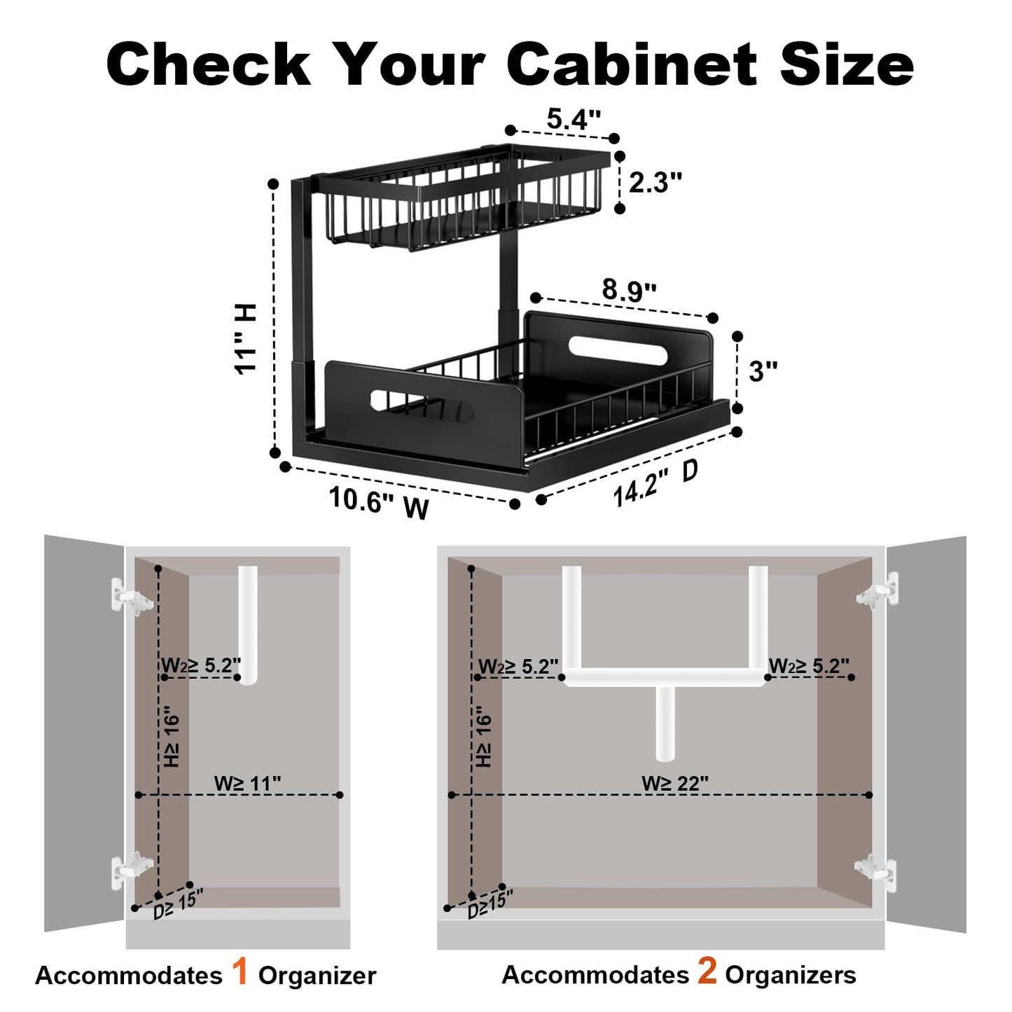 REALINN Under Sink Organizer, Pull Out Cabinet Storage 2 Tier Slide Out Sink Shelf, Kitchen Organizers and Storage, Black, 1 Pack