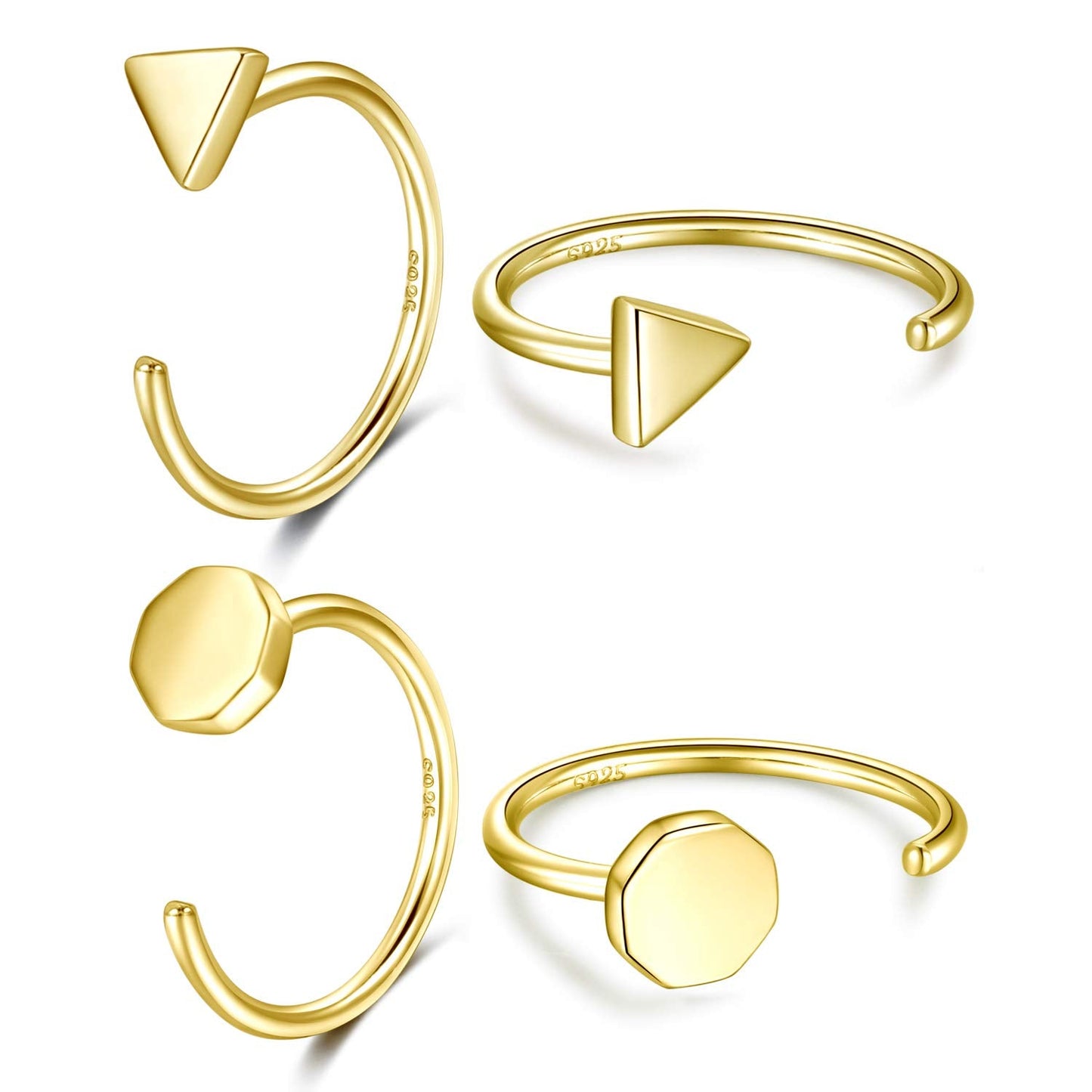 Huggie Hoop Earrings 18K Gold Plated 925 Sterling Silver Triangle Dot Open Hoop Earrings for Women Small Hug Hoops Huggy Hoop Earrings Set 2 Pairs