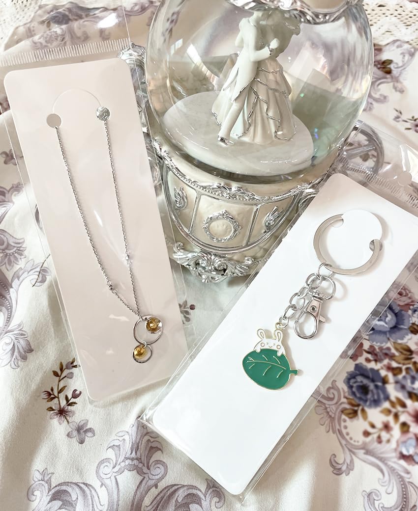 SHOLIFAS 120 Set Keychain Display Card with Self-Sealing Bags, Keychain Packaging Keyring Jewelry Holder Display (White 5.9X2inch)