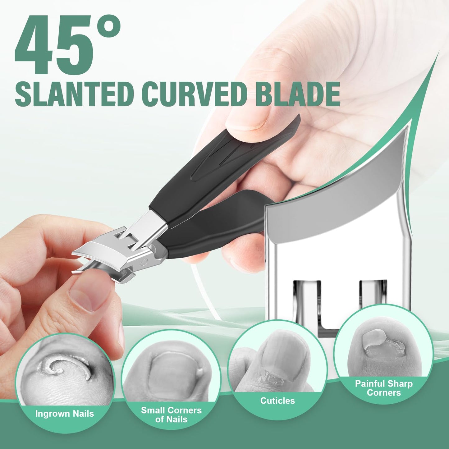 Upgrade Large Toenail Clippers for Thick Nails for Seniors Non-Slip Long Handle, Slanted Eagle Beak Angled Nail Clippers, Wide-Mouth Splash-Proof Curved Precision Ingrown Nail Cutter for Men Women
