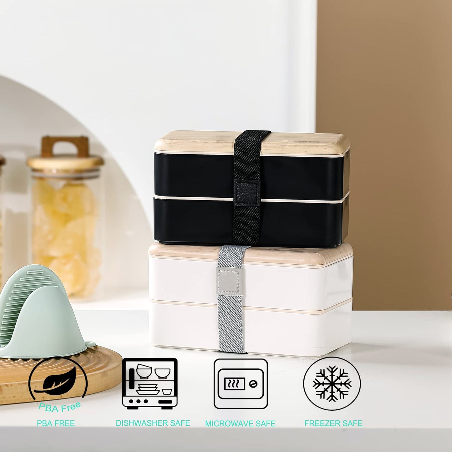 Binoster Original Bento Box Lunch Box Japanese Style 2 Layer Food Containers with Utensils Spoon and Fork Bundle Divider Salad Box for Men Women(White)