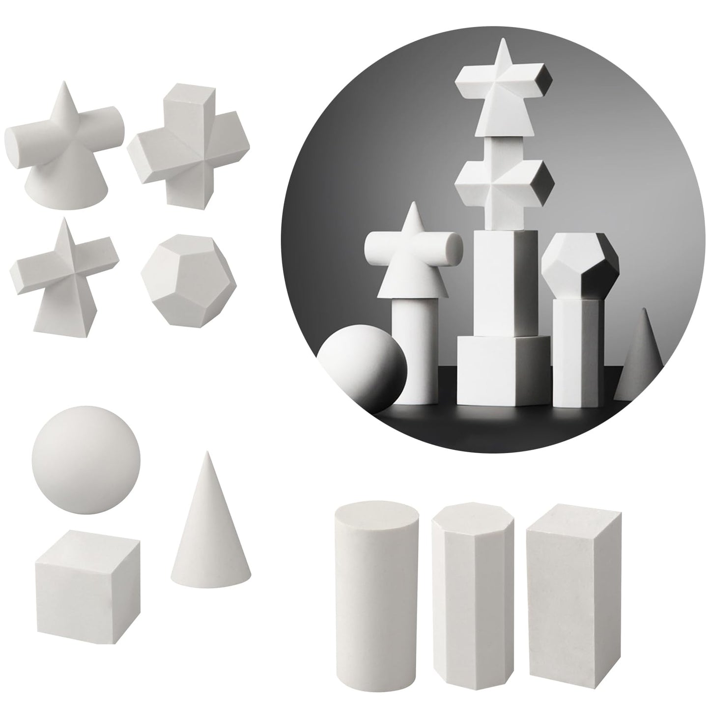 Gypsum Geometry Sketch Drawing Model Geometry Mold Sketch Geometric Solid Modeling Ball Block Shape Resin Aid Practicing