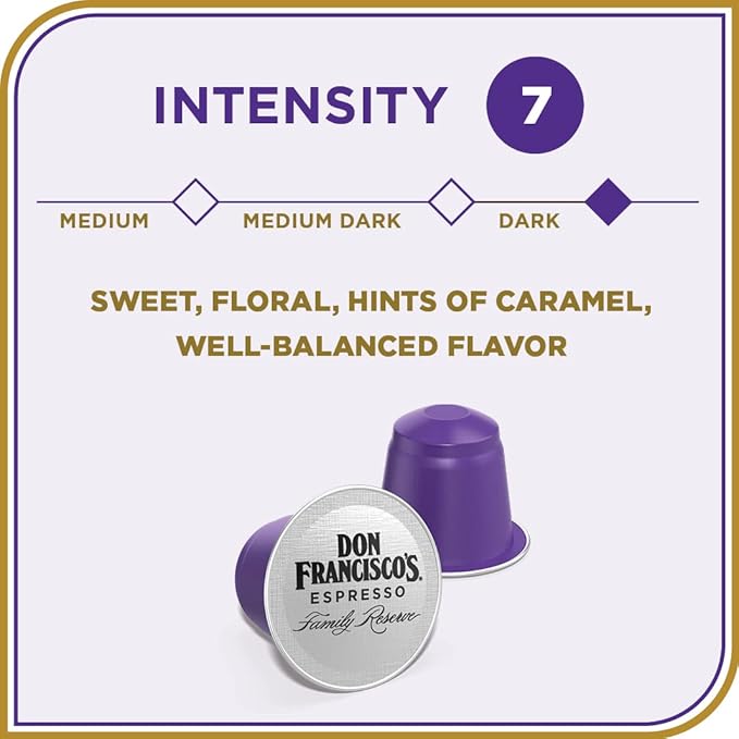 Don Francisco's Organico Espresso Pods: 40 Dark Roast Aluminum Capsules, Intensity 7, Compatible with Nespresso Original Line Machines - Bold Cuban-Style coffee with Caramel Notes
