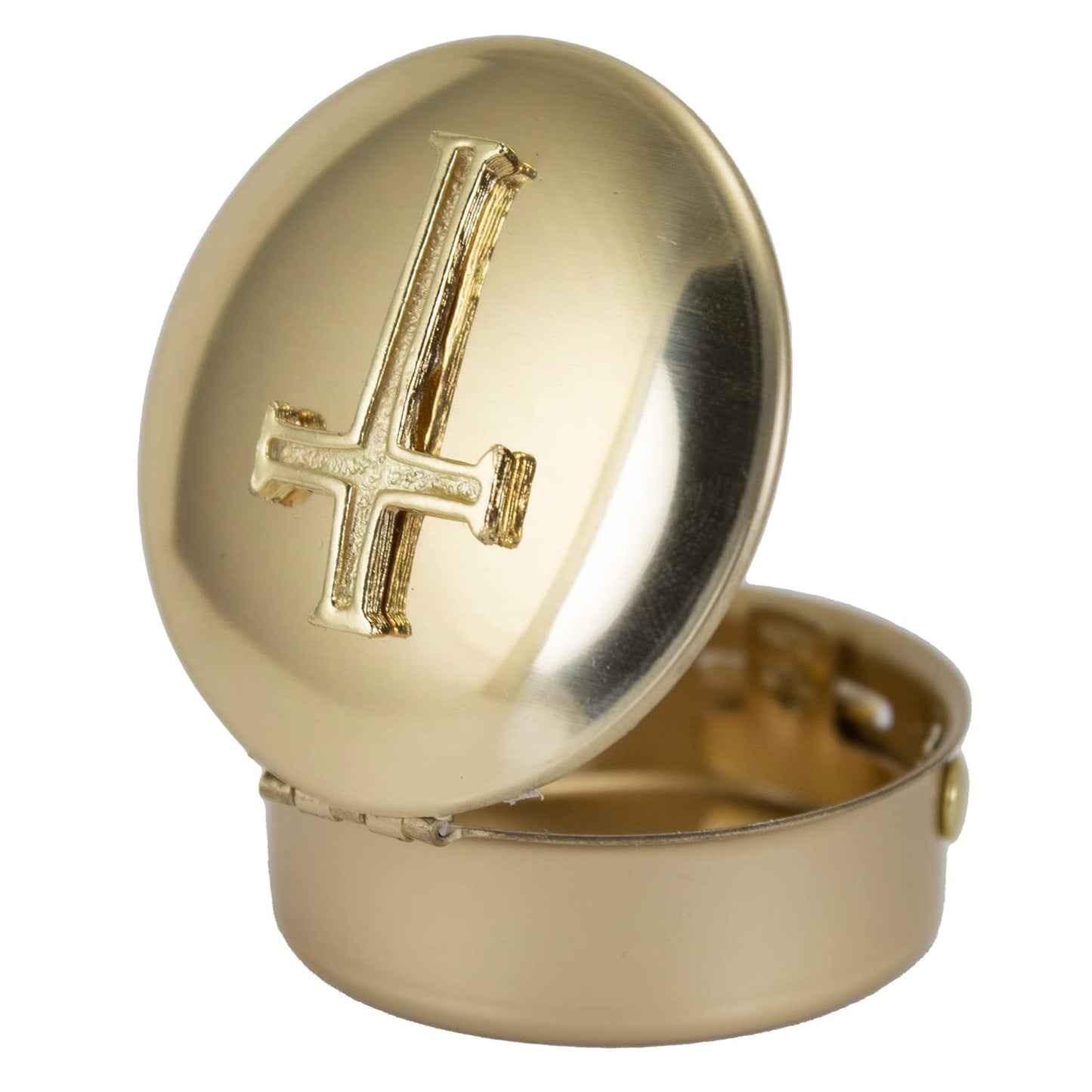 Cathedral Art Metal (Abbey & CA Gift) Polished Brass PYX with Cross/Pill/Keepsake Box, 1.5"x1.5"x.5