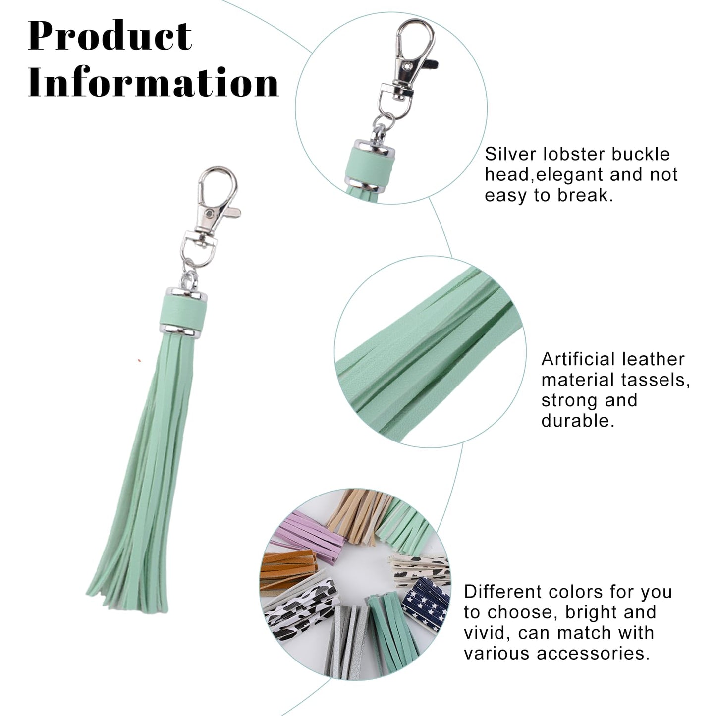 URROMA 15Pcs Faux Leather Tassel Pendant, Colourful Artificial Leather Tassels with Silver Lobster Buckle DIY Keychain and Craft Bag Decor Supplies