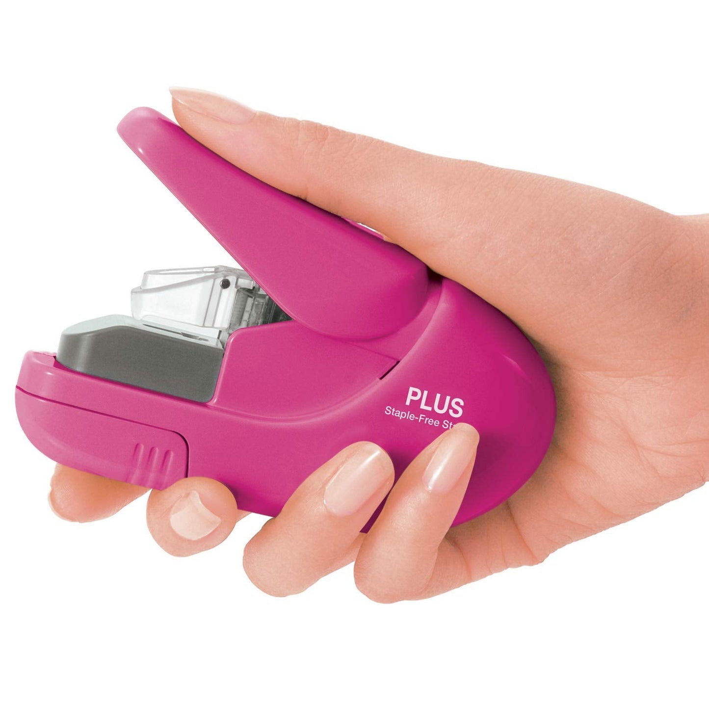 Plus Paper Clinch Staple-Free Stapler, Pink