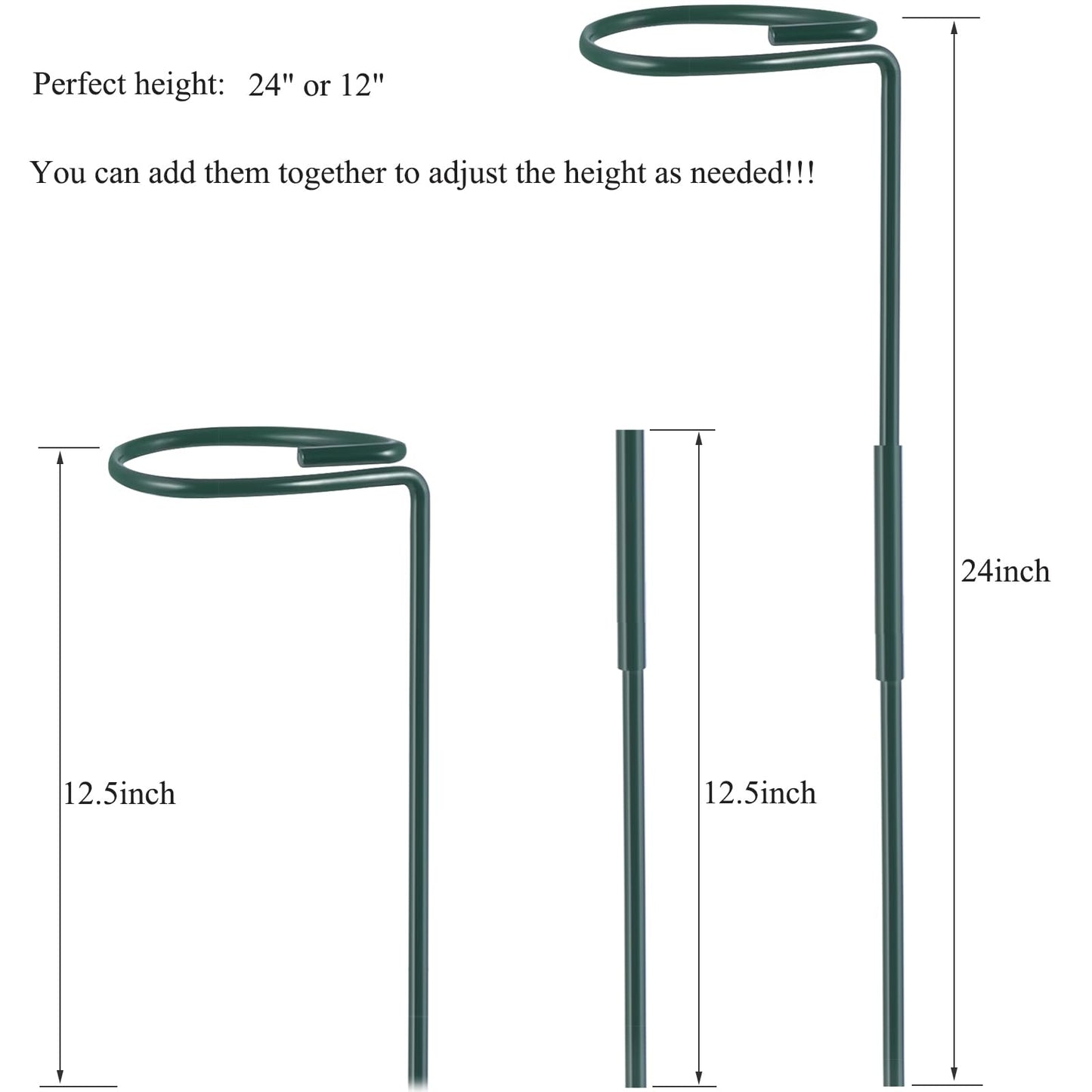 Plant Stake Support - 6 Pack Adjustable Height 12" or 24", Garden Support Stake Plant Cage Support Rings, Single Stem Plant Support Stakes, for Flowers Amaryllis Tomatoes Peony Lily Rose (24inch)
