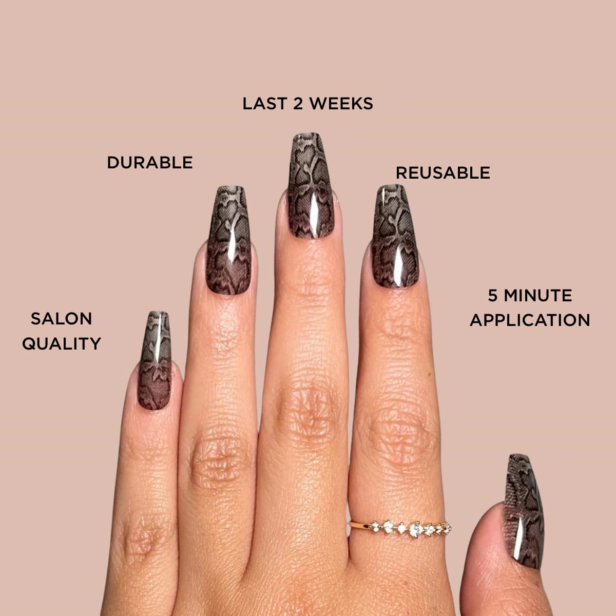 SOCIAL SNAKE Press-On Nails by Lavaa Beauty | Long Coffin | Black Glossy Snakeskin Design Nails