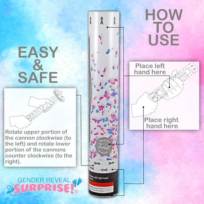 Gender Reveal Surprise - Pink Gender Reveal Powder Cannon Bundle - Easy to Use Pink Powder Cannon for Baby Gender Reveal Parties, Baby Showers & More - Easy to Use Powder Popper - 16 Inch - 2 Pack