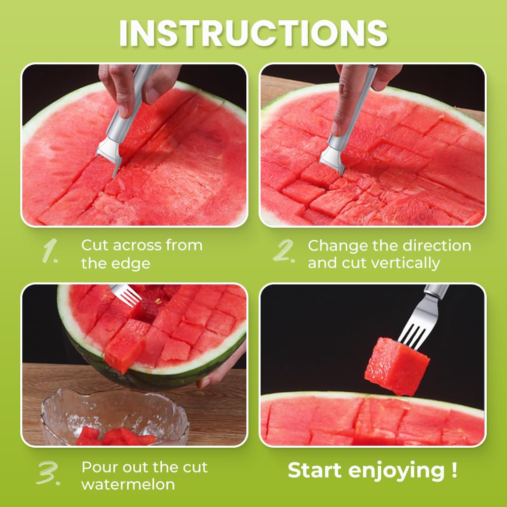 2PCS 2-in-1 Stainless Steel Fruit Cutter, 2026 Upgraded Dual Head Watermelon Fork Slicer Cutters Tool, Summer Watermelon Fork Cutter Slicers Tool Home Kitchen Gadgets (2)