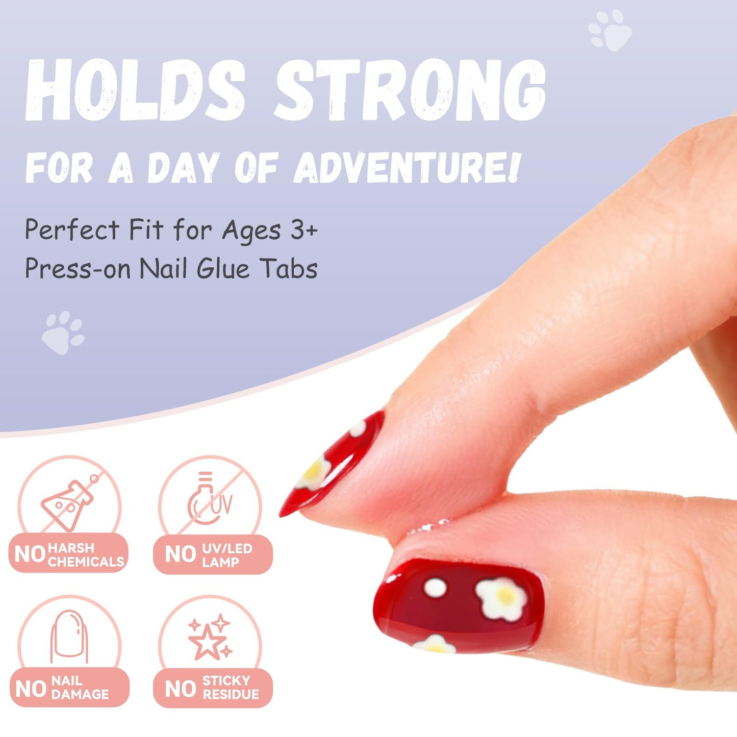 Jolly Snaps XS Non-Toxic Nail Adhesive Tabs for Kids | 480 PCS Extra Strong Sticky Tabs for Press On Nails | Ultra Thin & Easy to Use | 20 Sheets Nail Glue Tabs