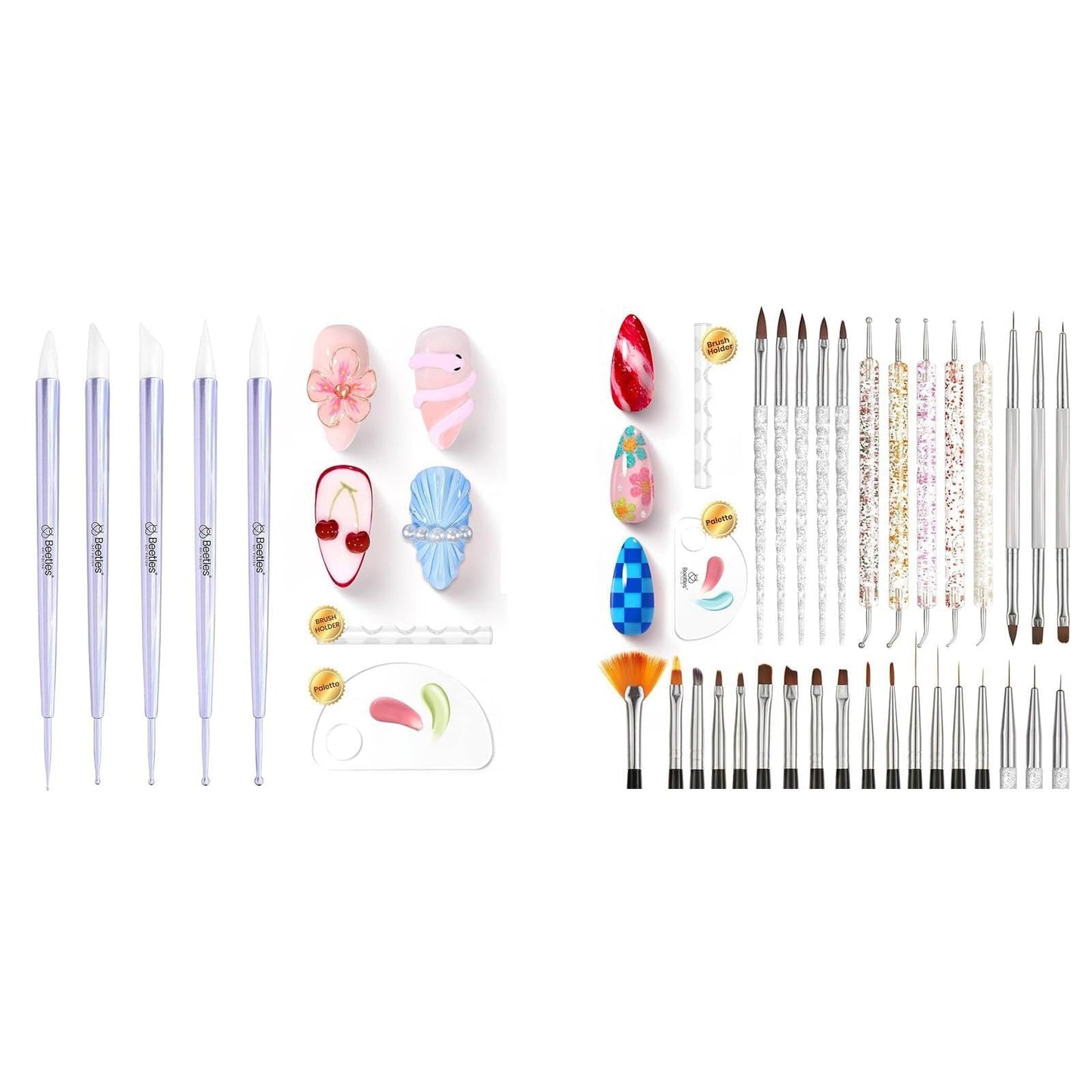 Beetles 5PCS Nail Art Dotting Tools Sculpture Pen Sculpting Tools & 31pcs Art Nail Brushes with Palette Holder All in One for Starter Manicure Design Set