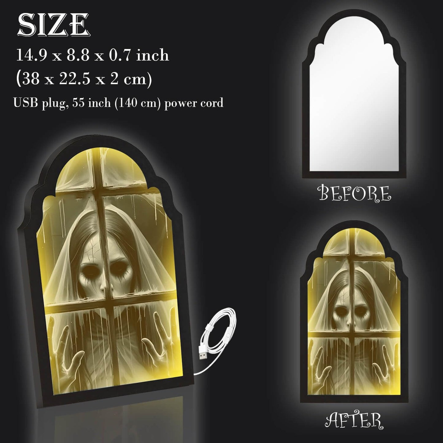 EZTZMCN 2025 Halloween Decorations Indoor - 15" x 9" Ghost Hologram Mirror with Devil's Bride, Spooky Wall Mirror - Decoration for Home Bedroom Party Room
