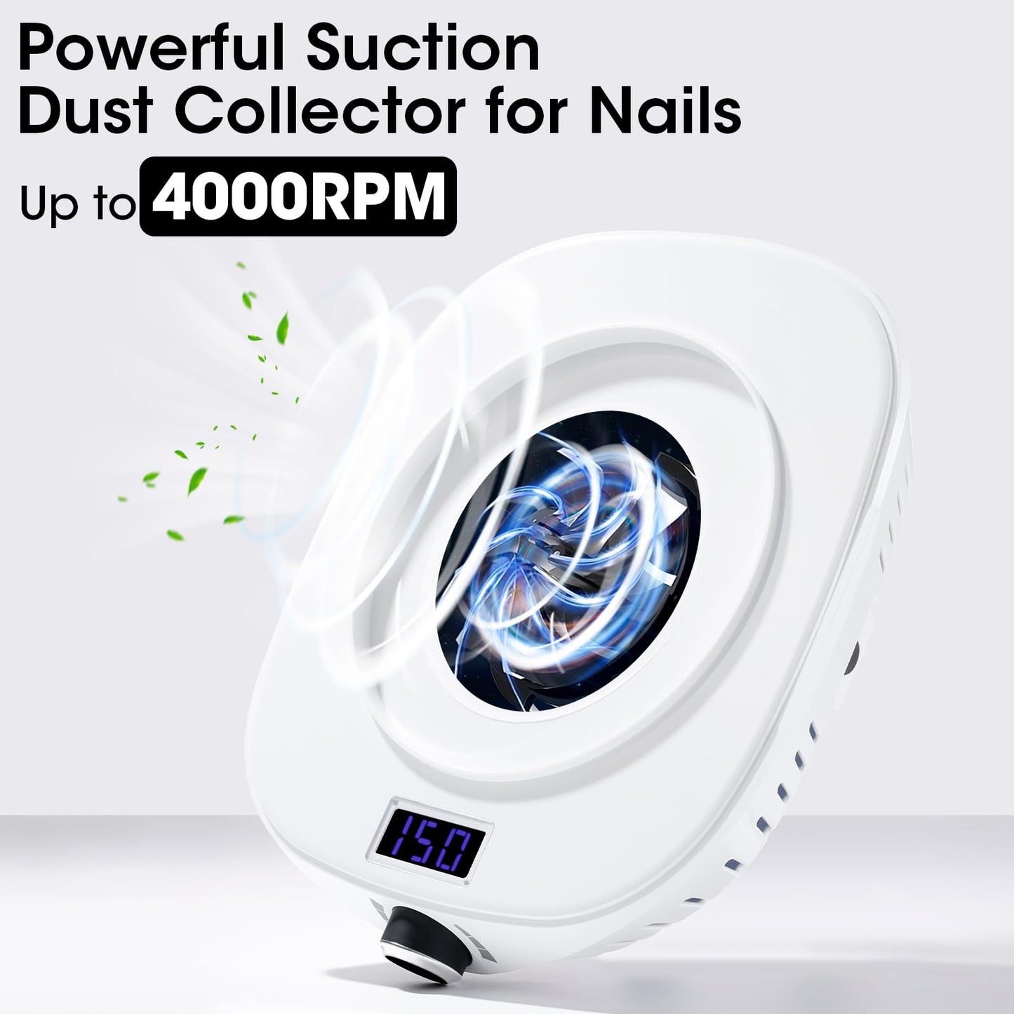 Gellen Nail Dust Collector with LED Display, 4000RPM Powerful Suction Vacuum Fan with Reusable Filter, Soft Ergonomic Shell Nail Vacuum Cleaner for Acrylic Nail Tech, Home & Salon