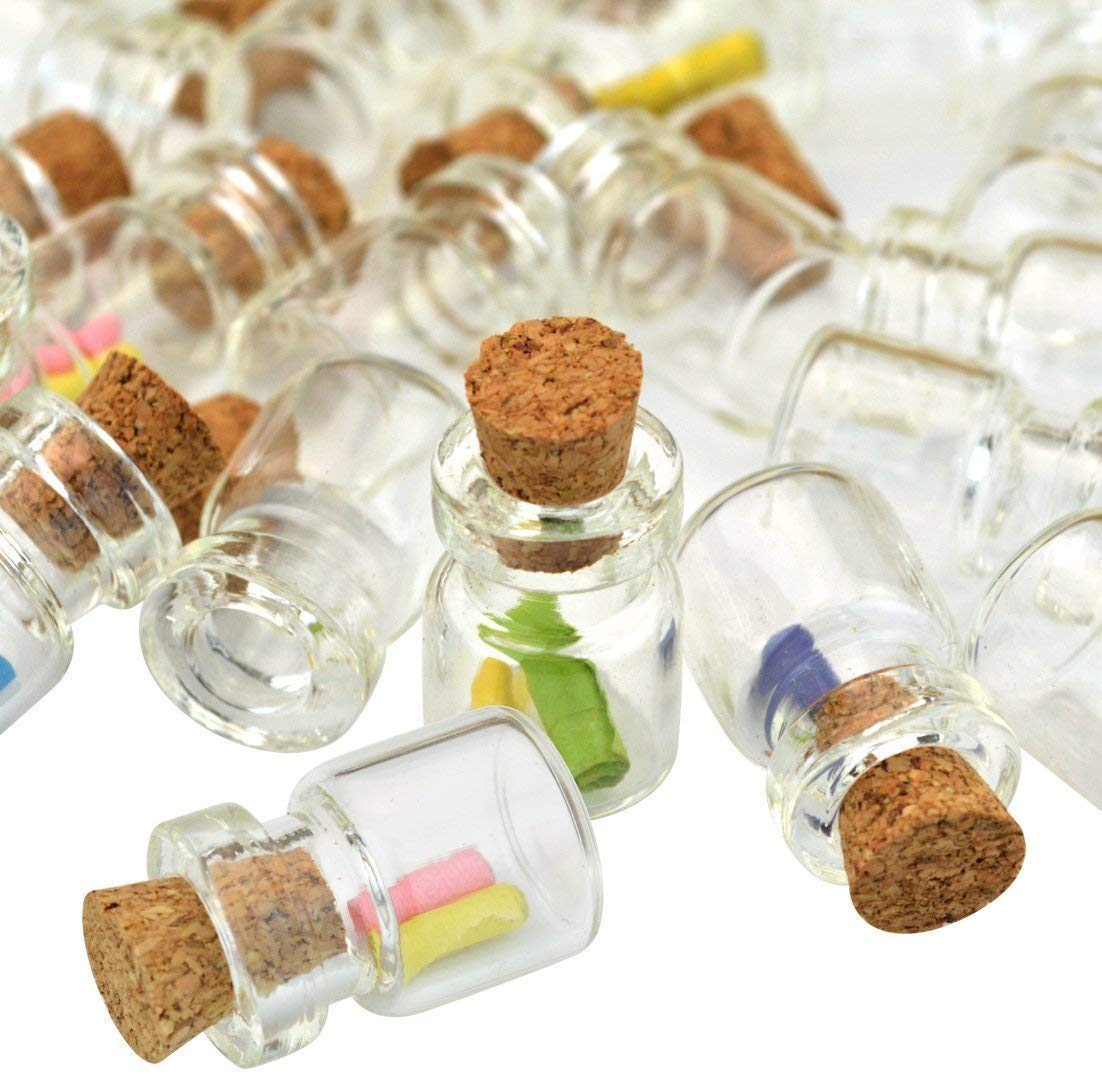 Healthcom 50 Pcs 0.5ML Small Vials Clear Glass Bottles Mini Tiny Jars With Corks and Screws for DIY, Arts, Crafts, Party Favors, Decoration