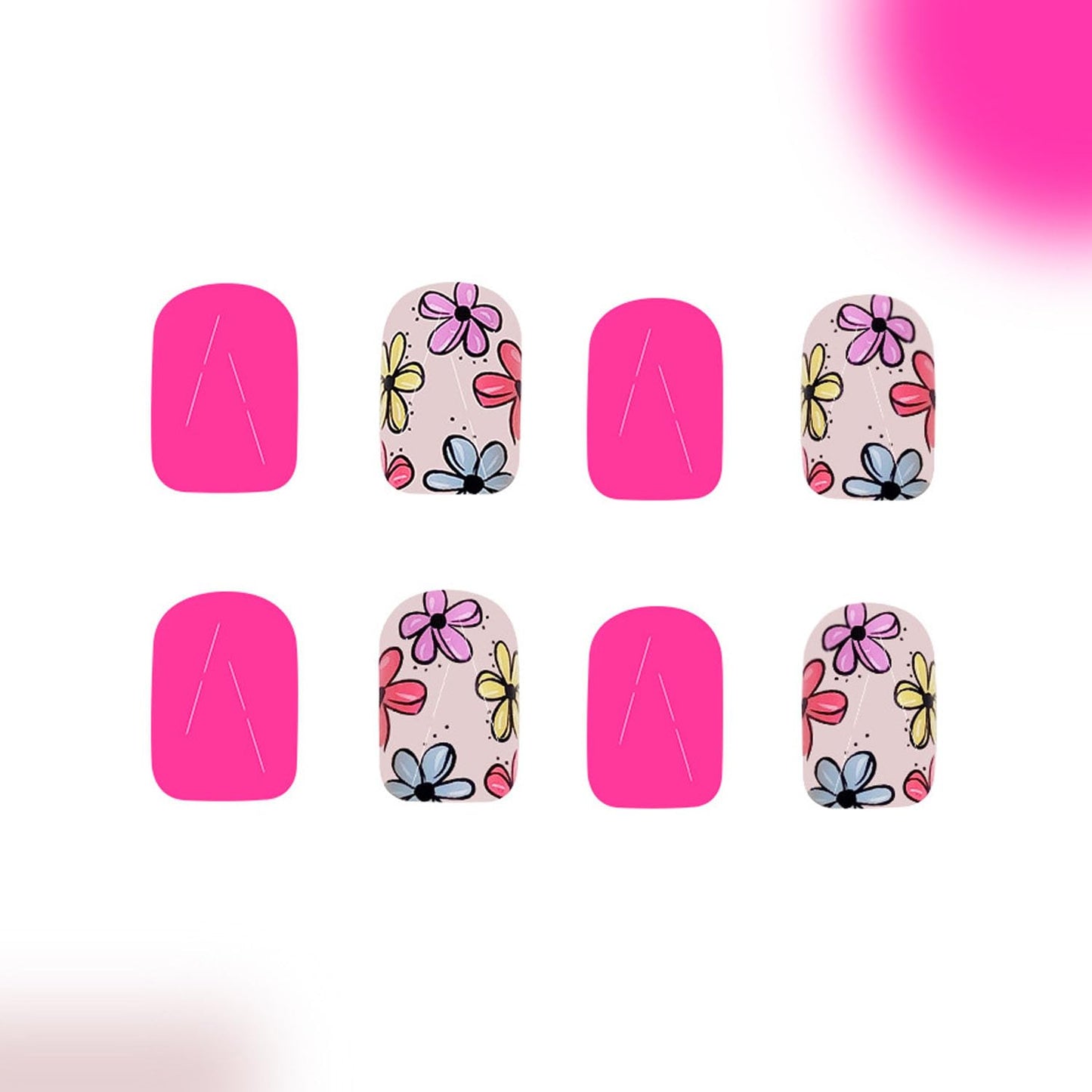 Rose Red Press on Nails Short Square Fake Nails with Spring Designs Colorful Flowers Full Cover Nails Press ons Cute Artificial False Nails for Women 24 Pcs