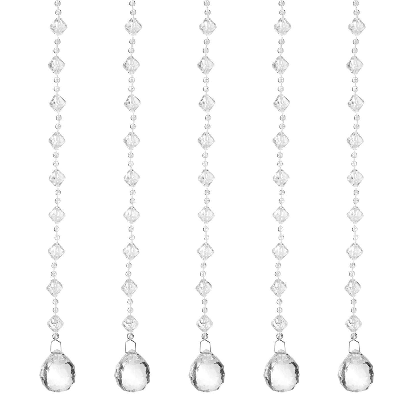 uxcell 5 Pcs Acrylic Crystal Garland Strands, Clear Crystal Beads Strands Chandelier Crystals Replacement Bead String Hanging for Wedding Decor, DIY Craft Jewelry (0.6m/1.97ft)