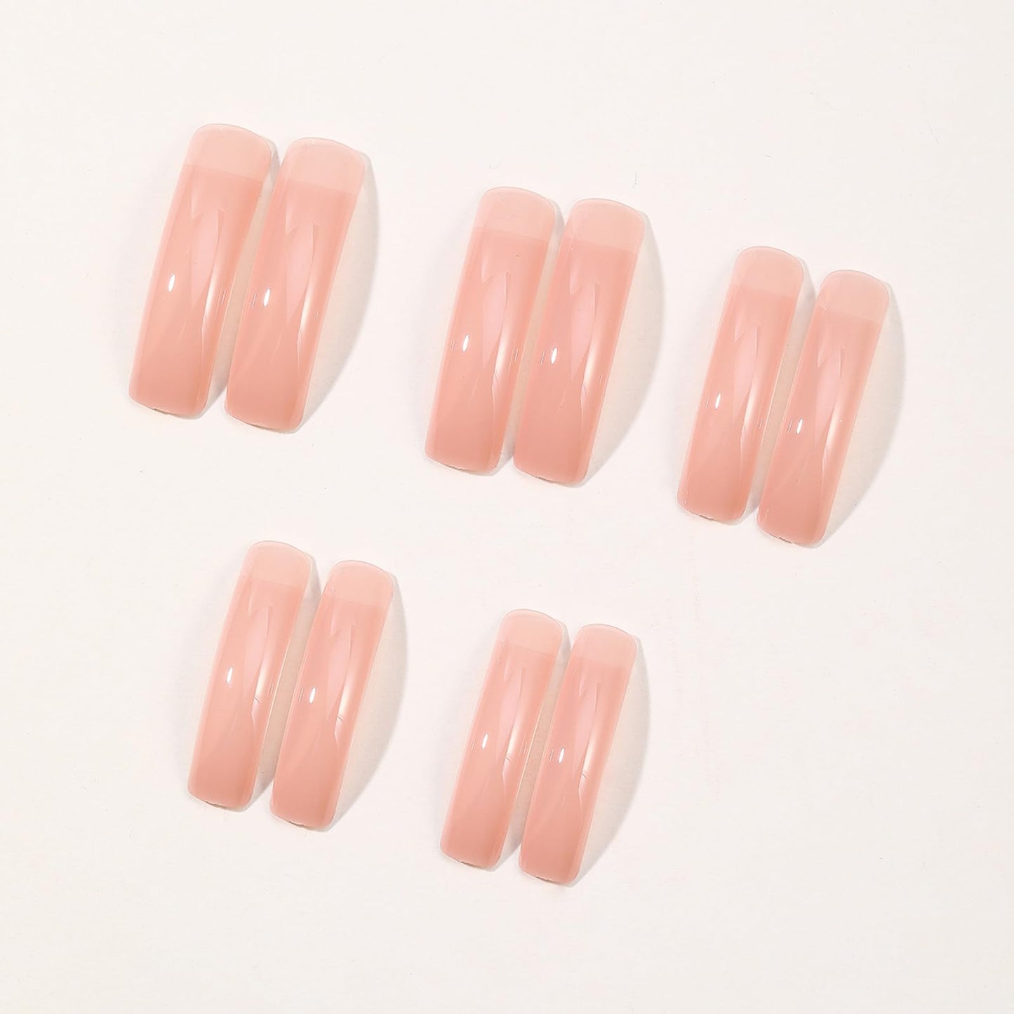 IMSOHOT Curved Press on Nails Long Square Fake Nails Glossy Nude False Nails Full Cover Glossy Acrylic Artificial Extra Long Stick on Nails for Women 24Pcs