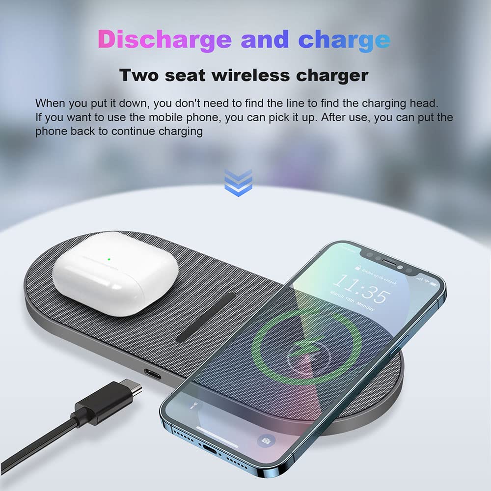Dual 20W Wireless Charger for Multiple Devices, 40W Fast Wireless Charging Pad/Mat for Apple iPhone, AirPods, for Samsung Galaxy, Google Pixel