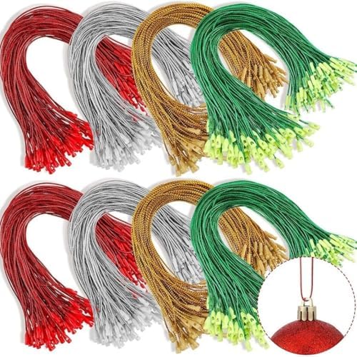 200pcs Christmas Ornaments String Hanger 7.8" Ornaments Hooks for Christmas Tree Ribbon Hanger Strings Decorations with Snap Fastener(Gold)