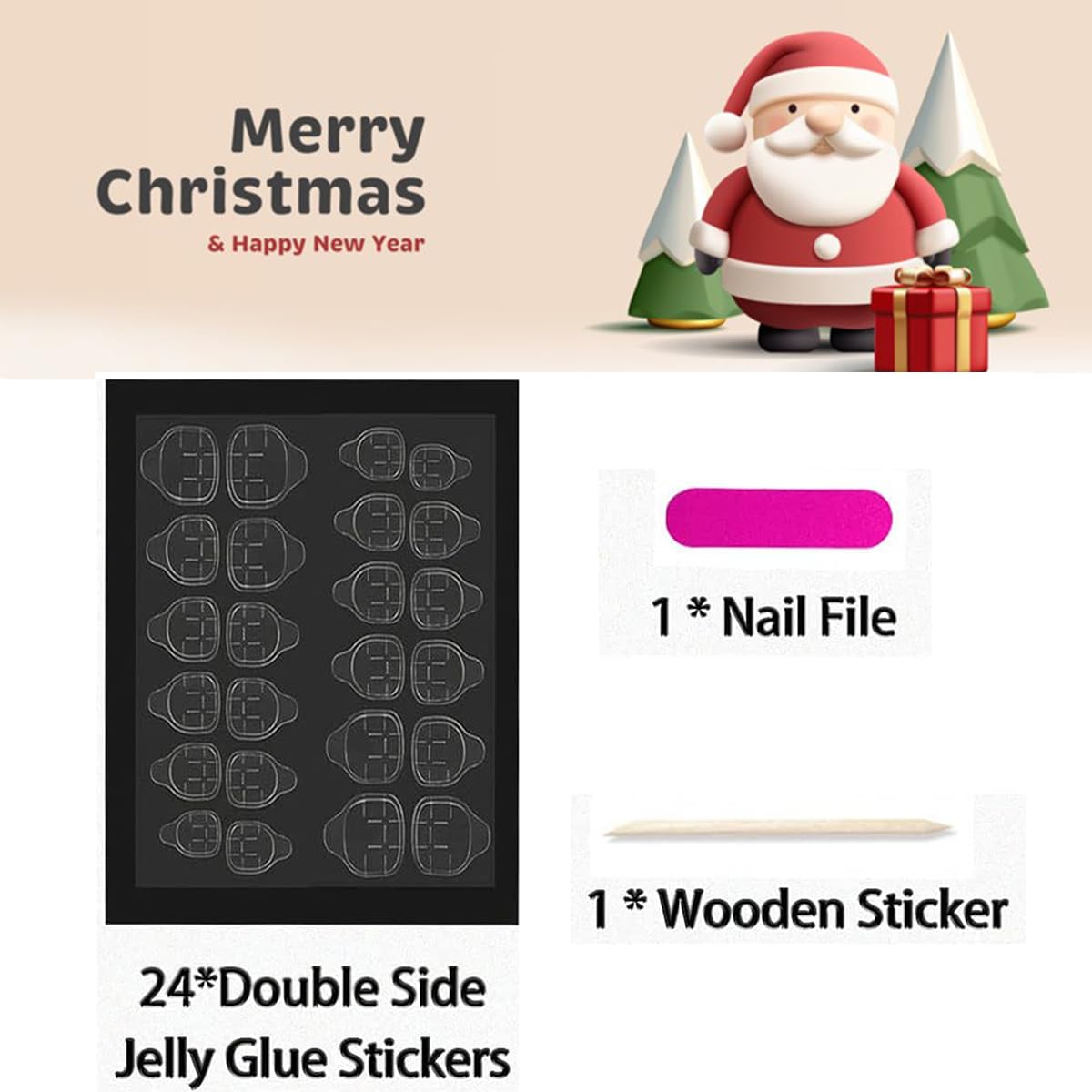 Christmas Press on Nails Long Square Fake Nails French False Nails with Designs Candy Cane Glitter Snowflake Glue on Nail Full Cover Acrylic Nails Winter Xmas Stick on Nail for Women 24Pcs