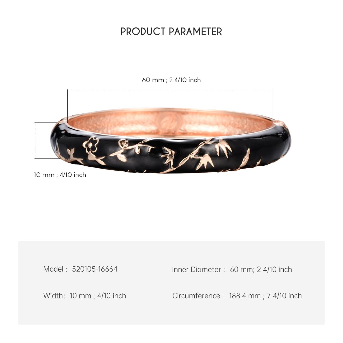 UJOY Flowers Bracelet Multi-Colors Cloisonne Wedding Jewelry Gift Women Enameled Bangles Opening Hinged 55A117 Bamboo Black
