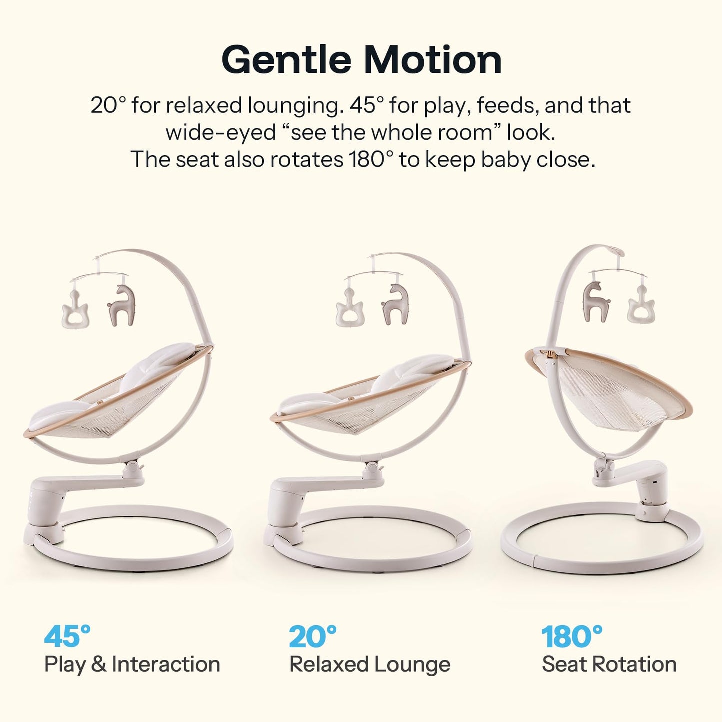 HARPPA Weddell Signature Baby Electric Swing for Newborns and Infants, Elevated Eye-Level Seat, 180° Rotation with Dual Motion, 5-Point Harness, 5 Speeds & Remote Control, Beige