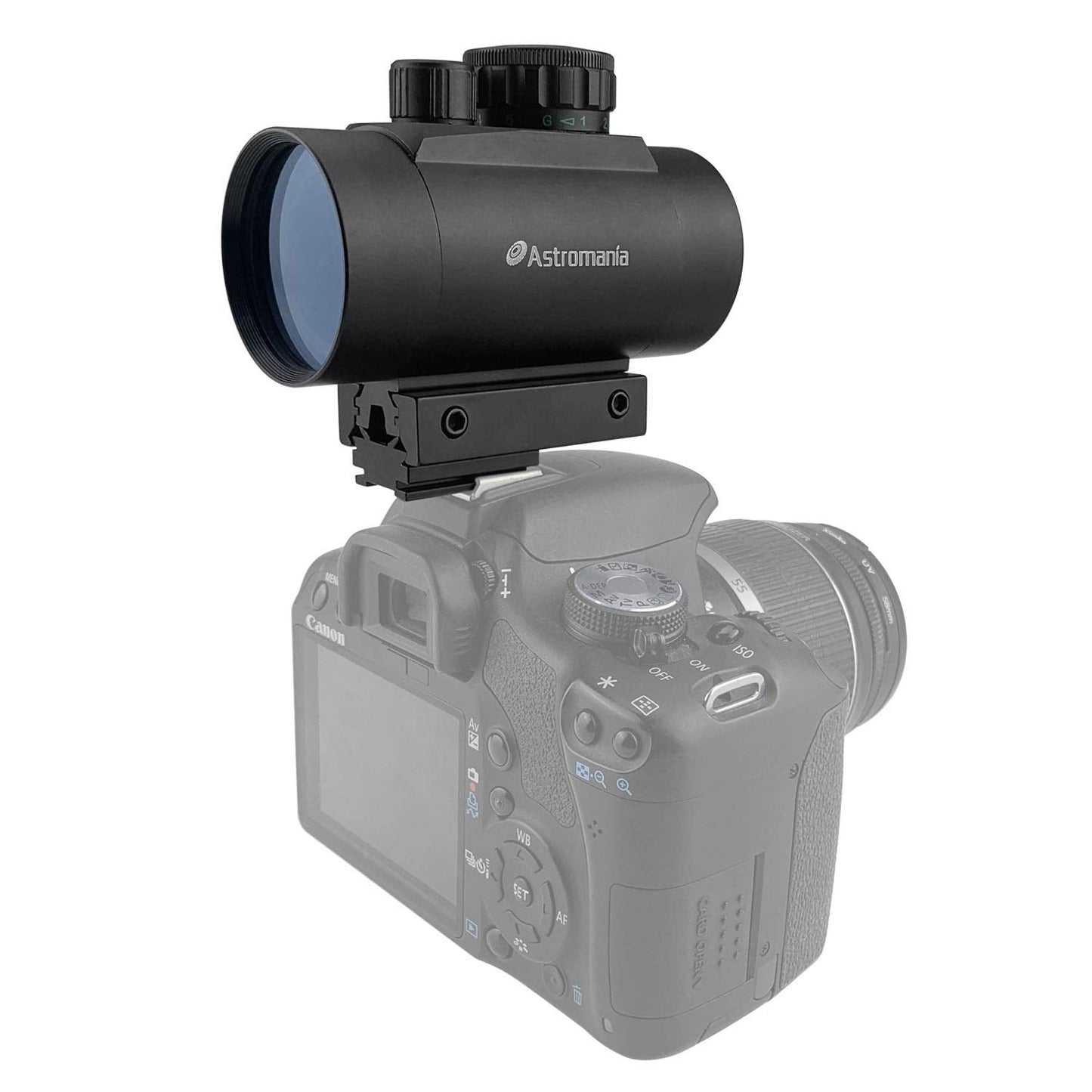 Astromania 1X40RD Reflex Red Green Dot Sight Lighted Scope Mount to fix to a DSLR Camera Flash Type Connection