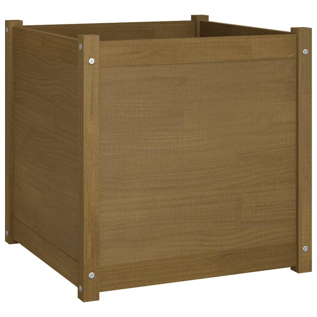 MBDRKVGF Large Square Garden Planter Box, Rustic Solid Pine Wood Flower Bed for Outdoor Patio, Terrace, and Backyard, Honey Brown, 23.6 Inch