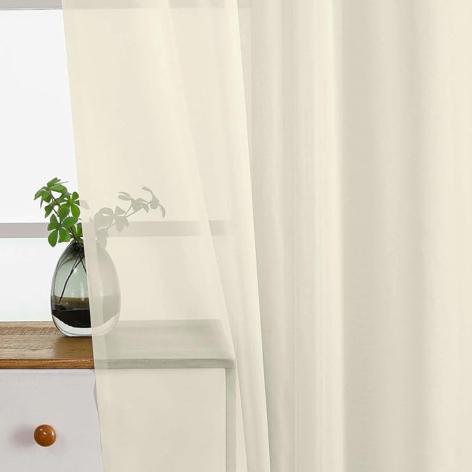 Cream Sheer Curtains Tier 30 Inches Length 2 Panels Set, Light Filtering Lightweight Soft Window Treatments Drapes, Cute Elegant Cafe Curtains for Nursery, Dual Rod Pocket, 2x42Wx30L Inches