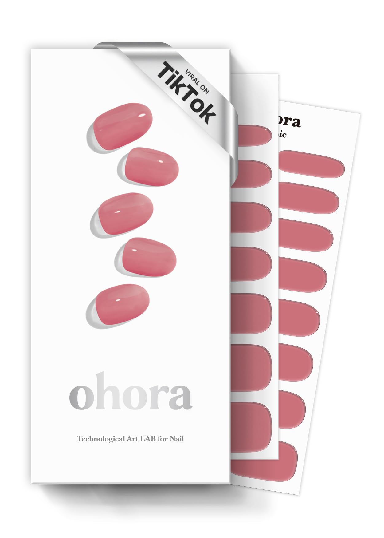 ohora Semi Cured Gel Nail Strips (N Juliet) - Pink, Solid, Works with Any UV/LED Lamps, Salon-Quality, Long Lasting, Easy to Apply & Remove - Includes 2 Prep Pads, Nail File & Wooden Stick