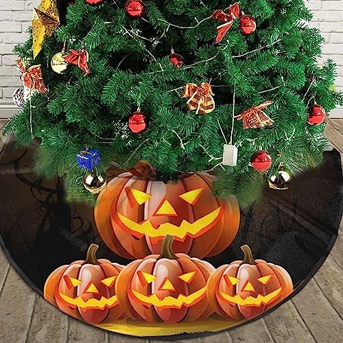 Halloween Pumpkins Moon Christmas Tree Skirts 48", Xmas Tree Cloth Mats Trees Skirts for Decor Gift, Home Decoration